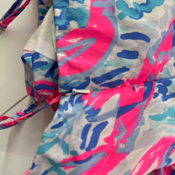 Lilly Pulitzer Easton Dress Cosmic Coral Size 0 Pink, Blue Gold Spaghetti Strap - Picture 8 of 11
